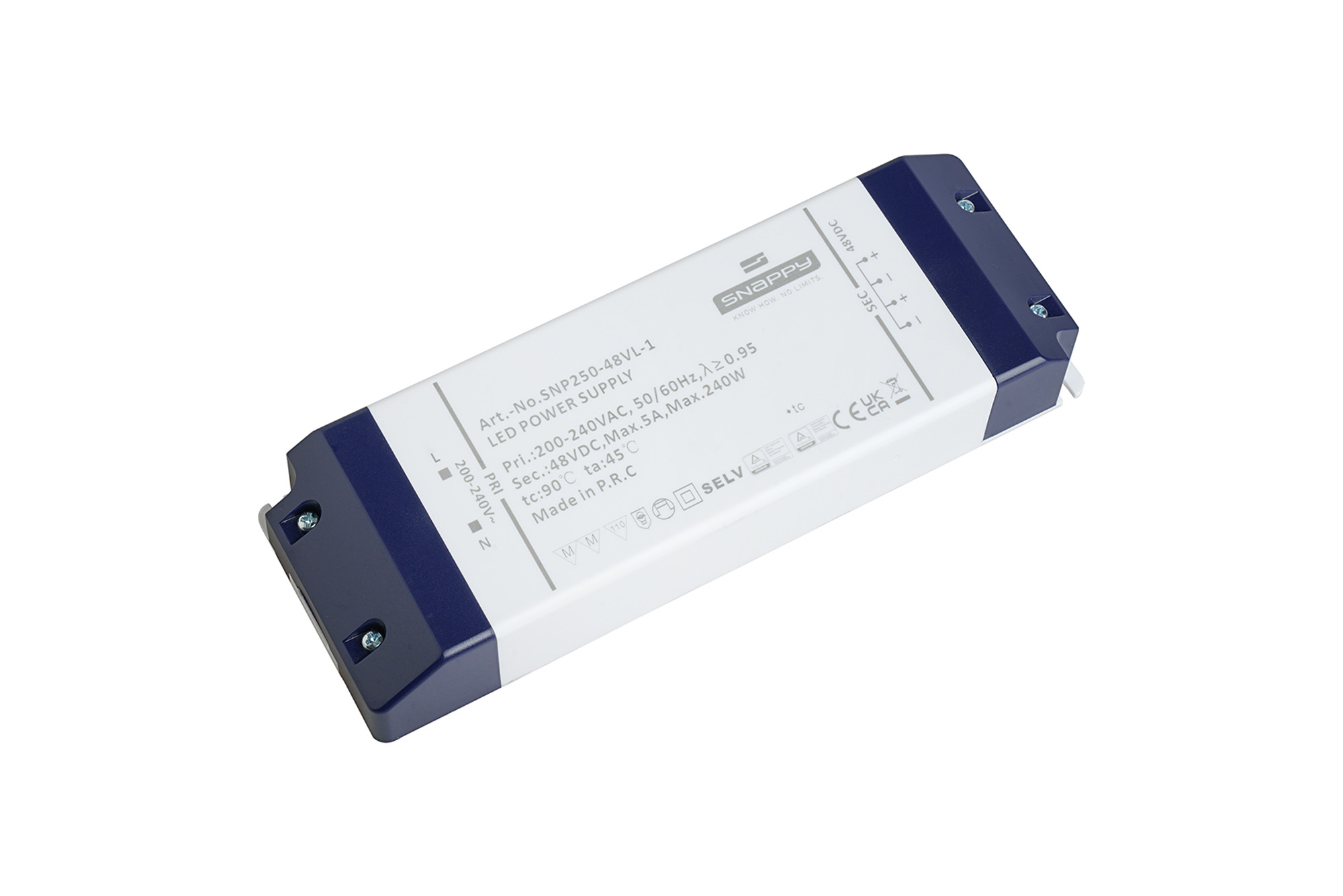 SNP250-48VL-1  SNP, 250W Constant Voltage Non-Dimmable LED Driver 48VDC 5A  IP20.